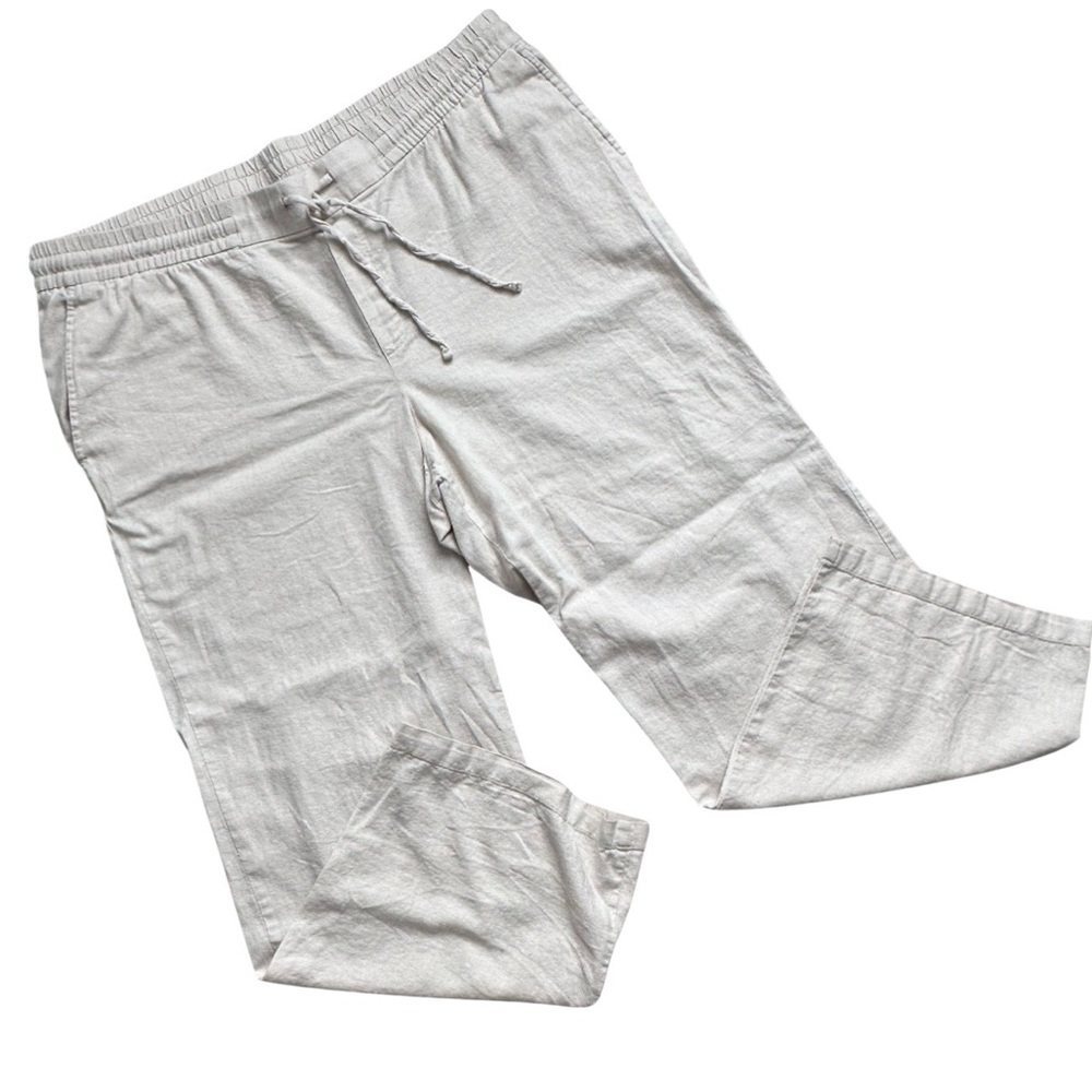 Old Navy Linen Beige High Rise Relaxed Wide Leg Pull On Drawstring Pants XLARGE